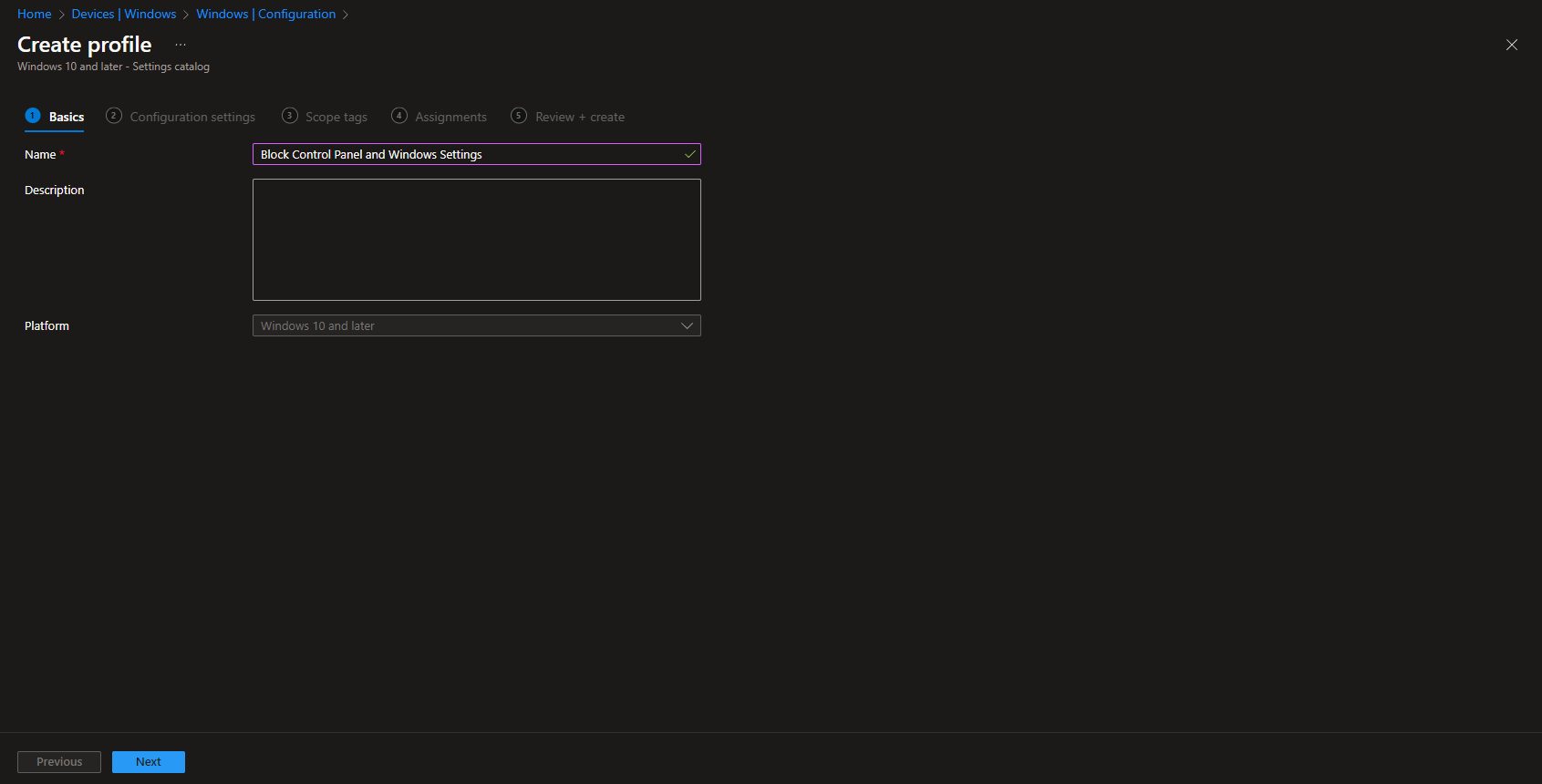 Naming the configuration profile